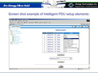 Eco EnergyMicro Grid
Screen shot example of Intelligent PDU setup elements:
 