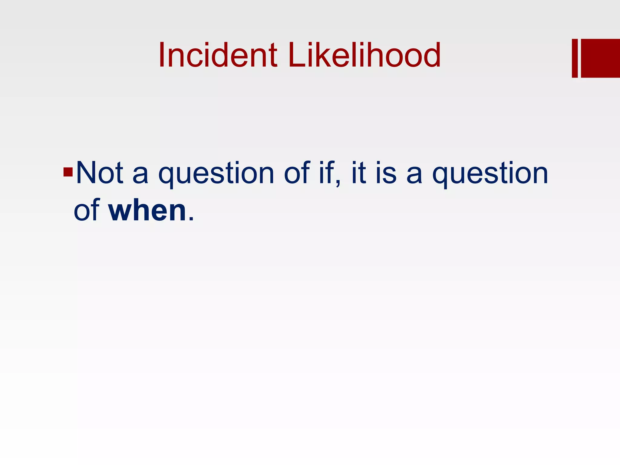Incident Likelihood


Not a question of if, it is a question
 of when.
 