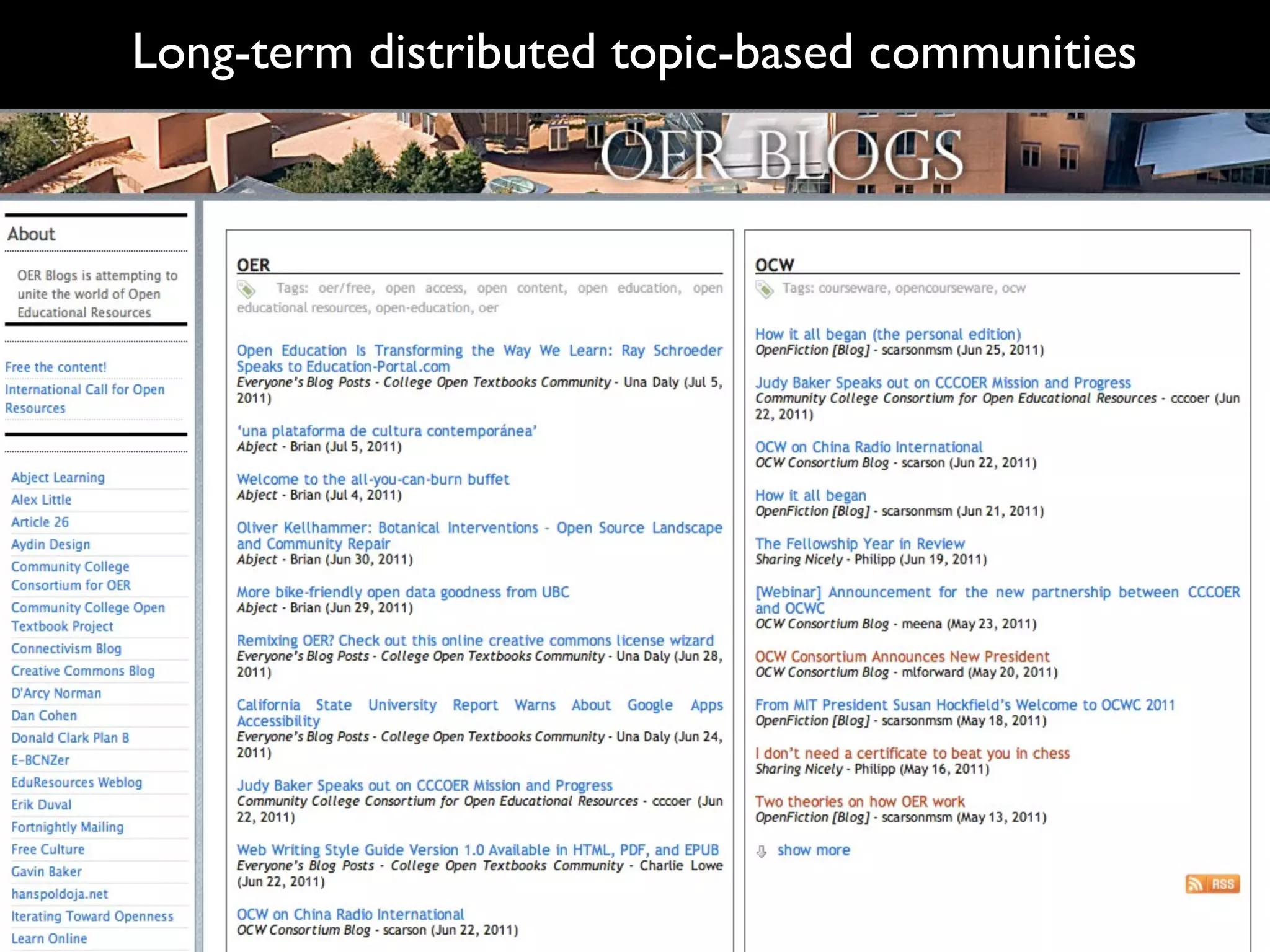 Long-term distributed topic-based communities
 