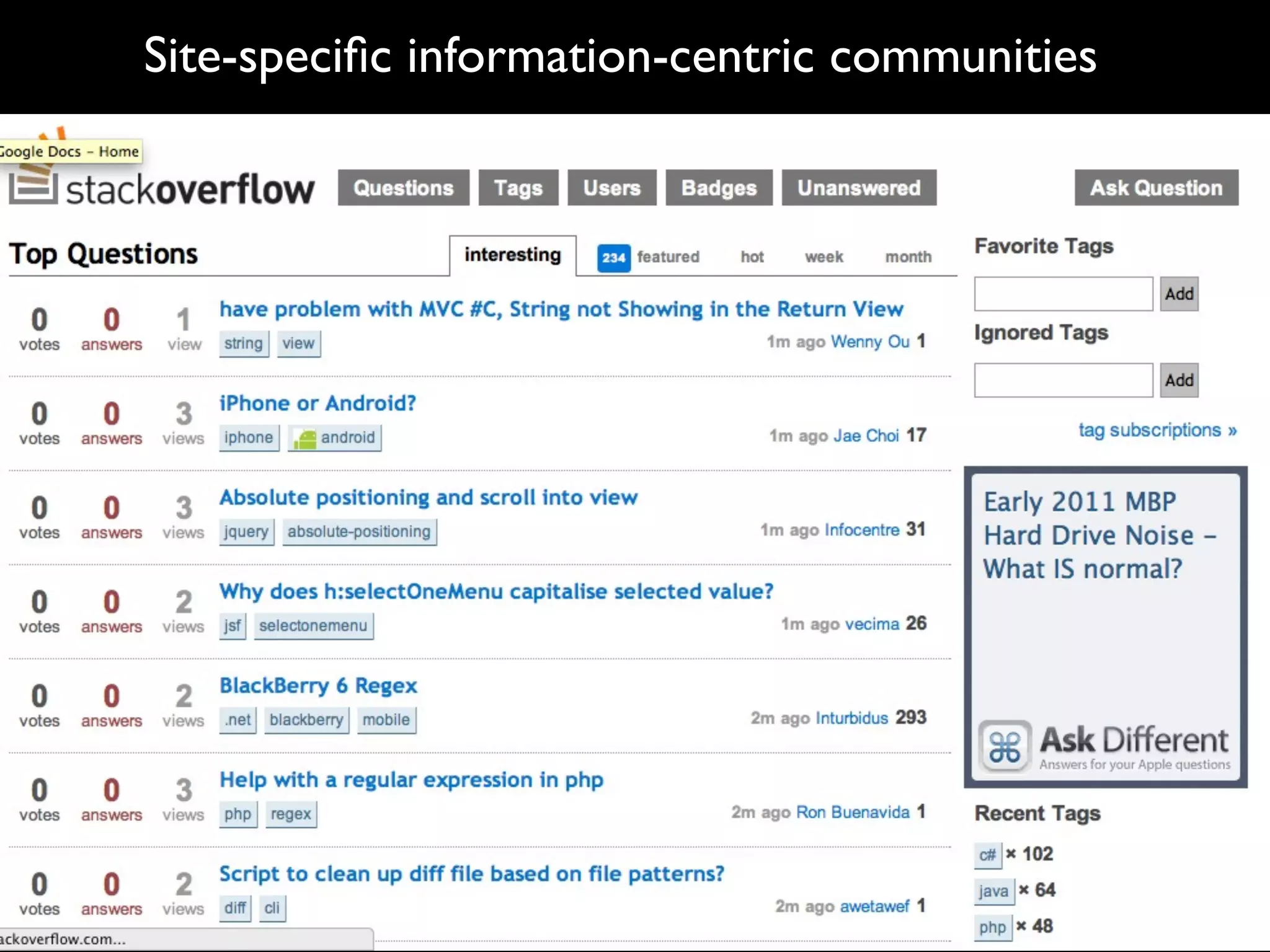 Site-speciﬁc information-centric communities
 