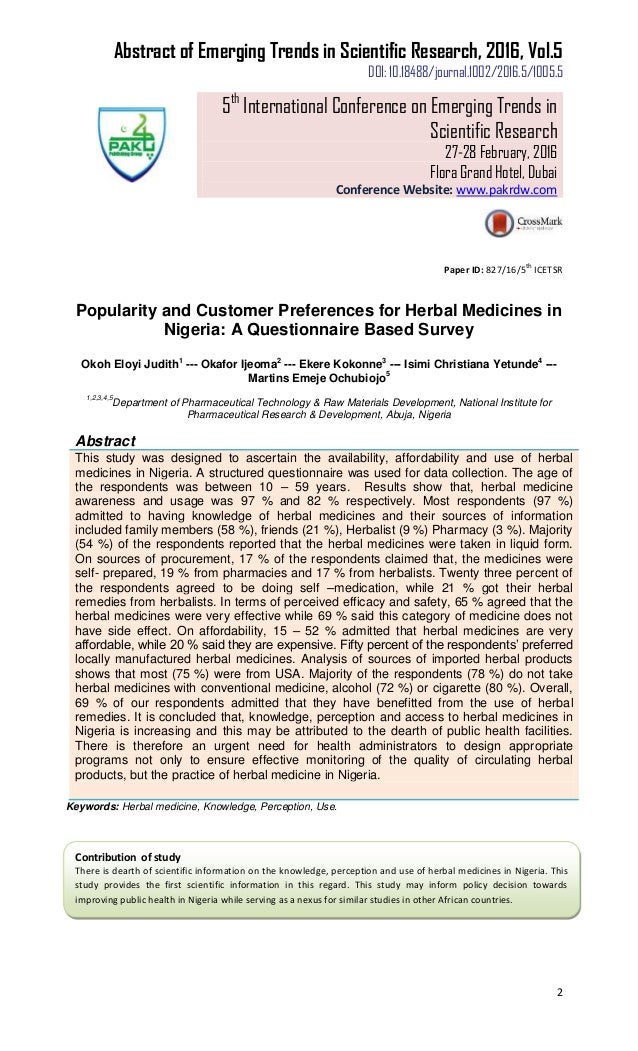 Popularity and Customer Preferences for Herbal Medicines in Nigeria A
