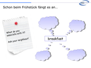 Schon beim Frühstück fängt es an… breakfast What do you associate with it? Ask your neighbour! 