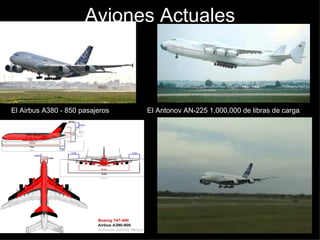Aviones Actuales El Airbus A380 - 850   pasajeros El Antonov AN-225 1,000,000 de libras de carga 