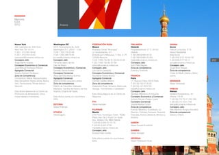 202
Anexos
Memoria
ICEX
2012
Nueva York	
405, Lexington Av. 44th Floor	
New York, NY 10174	
T. (00 1 212) 661 49 59
F. (00 1 212) 972 24 94
nuevayork@comercio.mineco.es
Consejero Jefe:	
Ángel Martín Acebes	
Consejero Económico y Comercial:
José Manuel Rodríguez Ranero	
Agregada Comercial:
Susana Ketterer Rodríguez	
Zona de competencia:	
Connecticut, Maine, Massachusetts,
New Hampshire, Nueva Jersey, Nueva
York, Pennsylvania, Rhode Island y
Vermont.
	
Esta oficina dispone de un Centro de
Promoción de alimentación, vinos,
moda-hábitat e inversiones.
	
Washington DC
2375, Pennsylvania Av., N.W.	
Washington D.C. 20037- 1736	
T. (00 1 202) 728 23 68
F. (00 1 202) 466 73 85
bo.was@comercio.mineco.es	
Consejero Jefe:	
Fernando Merry del Val
Díez de Rivera	
Consejero Económico y Comercial:
Gonzalo García Andrés 	
Consejera Comercial:	
Alicia Sánchez Muñoz (Soivre)	
Agregada Comercial:
Mónica Emilia Junquera Lantero
Zona de competencia:	
Distrito de Columbia, Delaware,
Maryland, Carolina del Norte y del Sur,
Virginia y Virginia del Oeste.	
	
Esta oficina cuenta con una Antena
ICEX.
	
ESTONIA	
Véase Finlandia	
	
ETIOPÍA	
Véase Egipto
	
FEDERACIÓN RUSA	
Moscú	
Business Center “Mojovaya”	
Ul. Vozdvizhenka, 4/7.	
(Entrada por Ul Mojovaya, 7. Stro. 2, 3º)
125009 Moscow	
T. (00 7 495) 783 92 81/ 82 83 84 85
F. (00 7 495) 783 92 91/ 86
moscu@comercio.mineco.es	
Consejero Jefe:	
Luis Cacho Quesada
Consejera Económica y Comercial:
Ana María Oviedo Muñoz	
Agregada Comercial:
Carmen Casillas Villamor	
Zona de competencia:	
Federación Rusa, Armenia, Bielorrusia,
Georgia, Turkmenistán y Uzbekistán.
	
Esta oficina dispone de un Centro de
Negocios.
FIYI	
Véase Australia	
	
FILIPINAS	
Manila	
27th Floor, Yuchengco Tower, RCBC
Plaza, Sen. Gil J. Puyat Cor. Ayala
Ave., Makaty City, Metro Manila	
T. (00 63 2) 843 37 74/ 75
F. (00 63 2) 843 37 90
manila@comercio.mineco.es	
Consejero Jefe:	
Enrique Feas Costilla	
	
Esta oficina cuenta con una Antena
ICEX.	
FINLANDIA	
Helsinki	
Pohjoisesplanadi, 27 C. 00100
Helsinki
T. (00 358 9) 685 05 30
F. (00 358 9) 685 05 353
helsinki@comercio.mineco.es	
Consejero Jefe:	
Erno Palla Sagües	
Zona de competencia:	
Estonia y Finlandia.	
FRANCIA	
París	
11, Avenue D’Iéna 75016 Paris
T. (00 33) 153 57 95 50
F. (00 33) 147 20 97 22
paris@comercio.mineco.es	
Consejero Jefe:	
Santiago Mendioroz Echevarría	
Consejero Economico y Comercial:
Antonio Gómez-Crespo López
Consejero Comercial:	
Vicente Mañes Fortich	
Zona de competencia:	
Francia, Martinica, Guadalupe, La
Reunión, Polinesia Francesa, Guayana
Francesa, Nueva Caledonia, Mónaco y
Andorra.	
	
GABÓN	
Véase Guinea Ecuatorial	
GAMBIA	
Véase Senegal	
GEORGIA	
Véase Federación Rusa	
GHANA	
Accra
Patrice Lumumba, 57 B.
Airport Residential
Area Accra	
T. (00 233) 2177 40 04/ 05
F. (00 233) 2177 62 17
accra@comercio.mineco.es
Consejero Jefe:	
Jorge Alvar Villegas	
Zona de competencia:	
Costa de Marfil, Liberia y Sierra
Leona.	
GRANADA	
Véase Venezuela	
	
GRECIA	
Atenas	
Vasileos Konstantinou, 44.	
Athens 116 35	
T. (00 30) 210 72 47 195/ 390
F. (00 30) 210 72 91 736
atenas@comercio.mineco.es	
Consejero Jefe:	
Félix Martínez-Burgos Escudero	
Zona de competencia:	
Grecia y Chipre.	
	
 