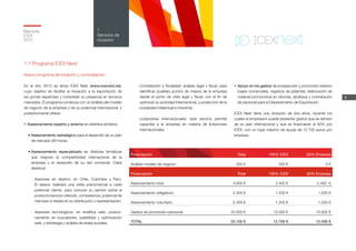 8
Memoria
ICEX
2012
1
Servicios de
iniciación
1.1 Programa ICEX Next
Nuevo programa de iniciación y consolidación
En el año 2012 se lanza ICEX Next (www.icexnext.es),
cuyo objetivo es facilitar la iniciación a la exportación de
las pymes españolas y consolidar su presencia en terceros
mercados. El programa comienza con un análisis del modelo
de negocio de la empresa y de su potencial internacional, y
posteriormente ofrece:
•	Asesoramiento experto y externo en distintos ámbitos:
•	Asesoramiento estratégico para el desarrollo de un plan
de mercado (30 horas).
•	Asesoramiento especializado en distintas temáticas
que mejoren la competitividad internacional de la
empresa y el desarrollo de su red comercial. Cabe
destacar:
-	Asesores en destino: en Chile, Colombia y Perú.
El asesor realizará una visita precomercial a cada
potencial cliente, para conocer su opinión sobre el
producto/servicio ofrecido, competencia, potencial de
mercado e interés en su distribución o representación.
-	Asesores tecnológicos: en analítica web, posicio-
namiento en buscadores, usabilidad y optimización
web, y estrategia y análisis de redes sociales.
-	Contratación y fiscalidad: análisis legal y fiscal, para
identificar posibles puntos de mejora de la empresa
desde el punto de vista legal y fiscal, con el fin de
optimizar su actividad internacional, y protección de la
propiedad intelectual e industrial.
-	Licitaciones internacionales: este servicio permite
capacitar a la empresa en materia de licitaciones
internacionales.
Financiación Total 100% ICEX 50% Empresa
Análisis modelo de negocio 300 € 300 € 0 €
Financiación Total 100% ICEX 50% Empresa
Asesoramiento total 4.800 € 2.400 € 2.400 €
Asesoramiento obligatorio 2.400 € 1.200 € 1.200 €
Asesoramiento voluntario 2.400 € 1.200 € 1.200 €
Gastos de promoción+personal 20.000 € 10.000 € 10.000 €
TOTAL 25.100 € 12.700 € 12.400 €
•	Apoyo en los gastos de prospección y promoción exterior
(viajes comerciales, registros de patentes, elaboración de
material promocional en idiomas, etcétera) y contratación
de personal para el Departamento de Exportación.
ICEX Next tiene una duración de dos años, durante los
cuales el empresario puede presentar gastos que se deriven
de su plan internacional y que se financiarán al 50% por
ICEX, con un tope máximo de ayuda de 12.700 euros por
empresa.
 