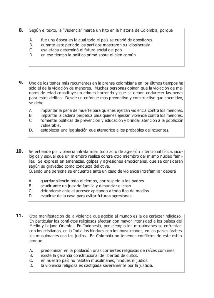 Icfes Ejemplo De Preguntas Violencia Y Sociedad 2010