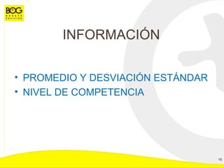 INFORMACIÓN PROMEDIO Y DESVIACIÓN ESTÁNDAR NIVEL DE COMPETENCIA 