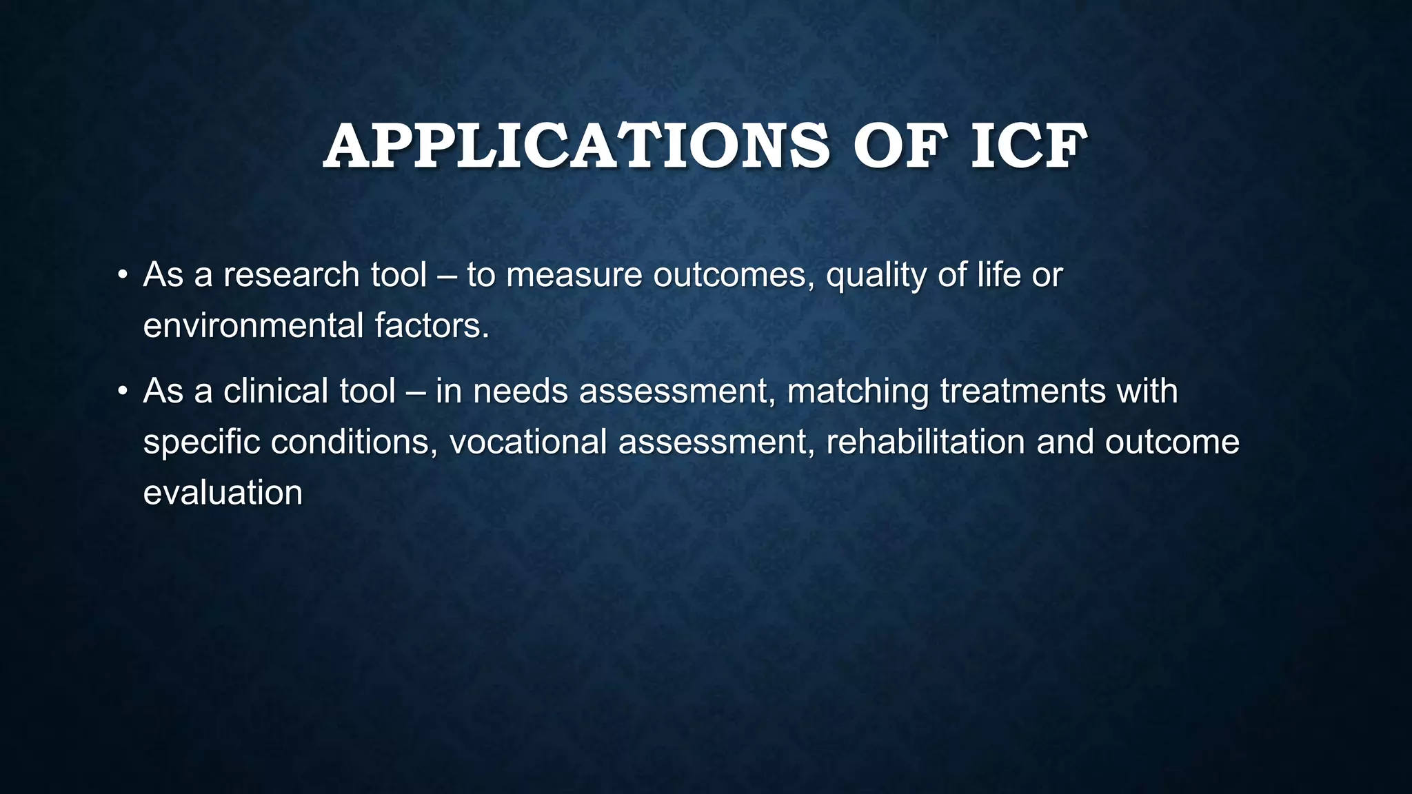 Icf (international classification of functioning disability and Health ...
