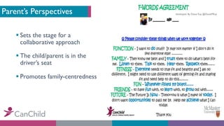 Parent’s Perspectives
§ Sets the stage for a
collaborative approach
§ The child/parent is in the
driver’s seat
§ Promotes family-centredness
developed. By Diane Kay @DianeMKay
 