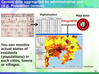 10
Census data aggregated by administrative unit
(e.g. Population census)
Digitalization Map data
Integration
You can moni...
