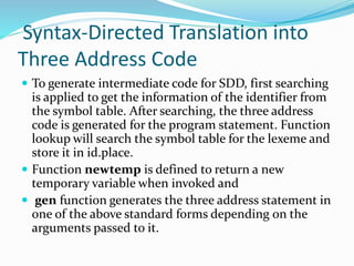 Syntax-Directed Translation into Three Address Code | PPTX ...