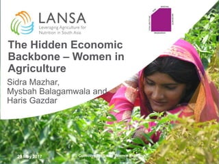 29 May 2017
The Hidden Economic
Backbone – Women in
Agriculture
Sidra Mazhar,
Mysbah Balagamwala and
Haris Gazdar
© Collective for Social Science Research
 