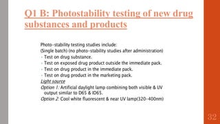 Q1 B: Photostability testing of new drug
substances and products
32
 