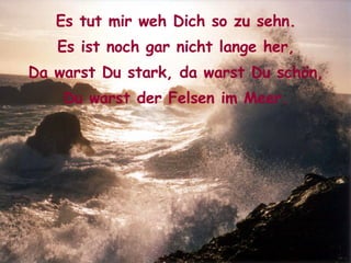 Es tut mir weh Dich so zu sehn. Es ist noch gar nicht lange her, Da warst Du stark, da warst Du schön, Du warst der Felsen im Meer. 