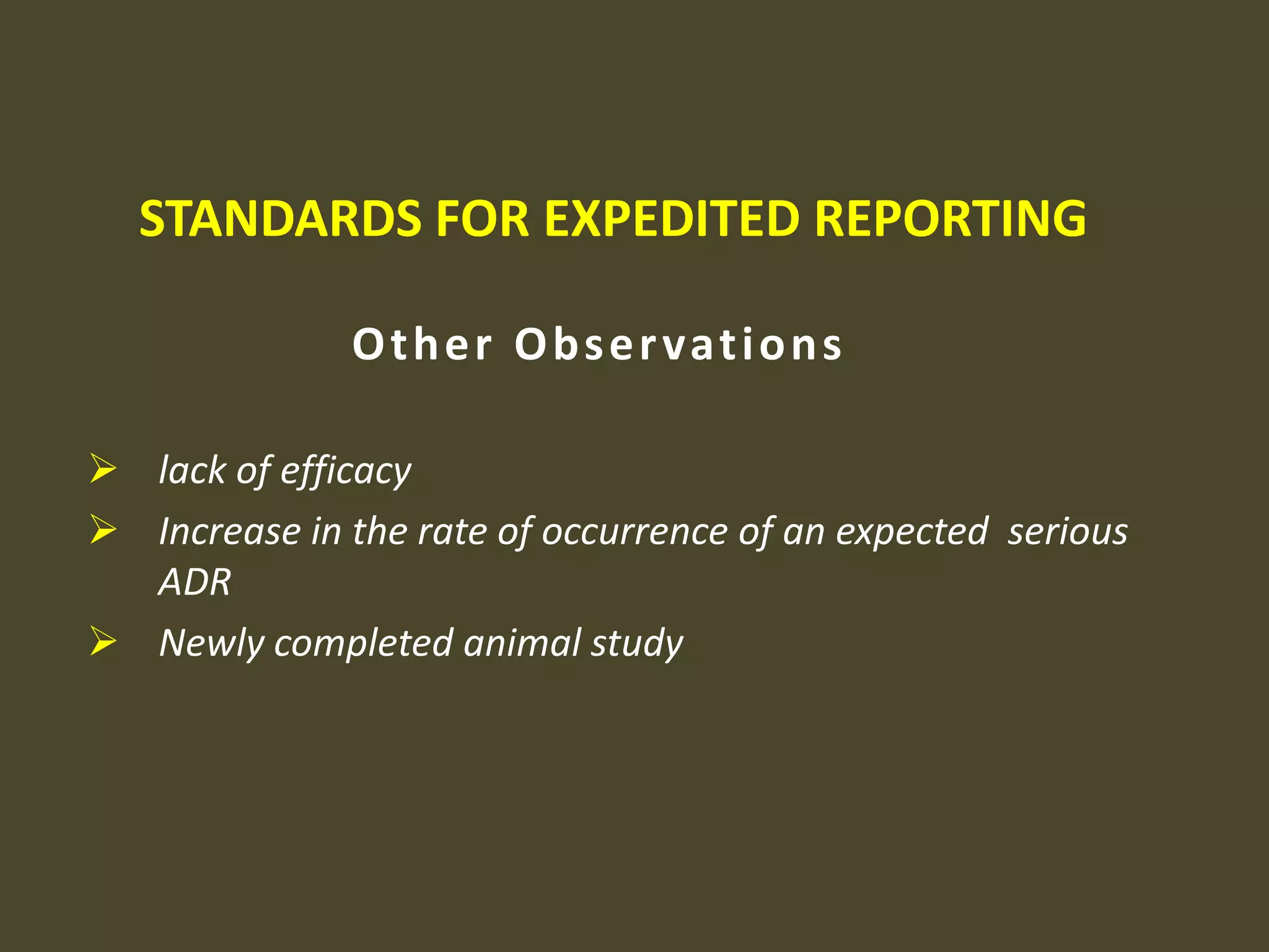 DEFINITIONS AND TERMINOLOGY ASSOCIATED WITH CLINICAL SAFETY EXPERIENCEExpected Adverse Drug ReactionAn adverse reaction, the nature or severity of which is consistent with the applicable product information (Investigator's Brochure)          Unexpected Adverse Drug ReactionAn adverse reaction, the nature or severity of which is not consistent with the applicable product information (Investigator's Brochure)