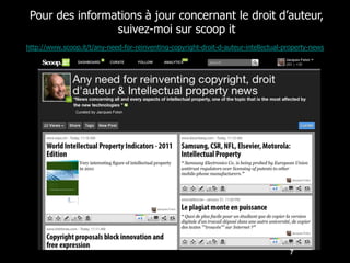 Pour des informations à jour concernant le droit d’auteur,
                 suivez-moi sur scoop it
http://www.scoop.it/t/any-need-for-reinventing-copyright-droit-d-auteur-intellectual-property-news




                                                                                      7
 