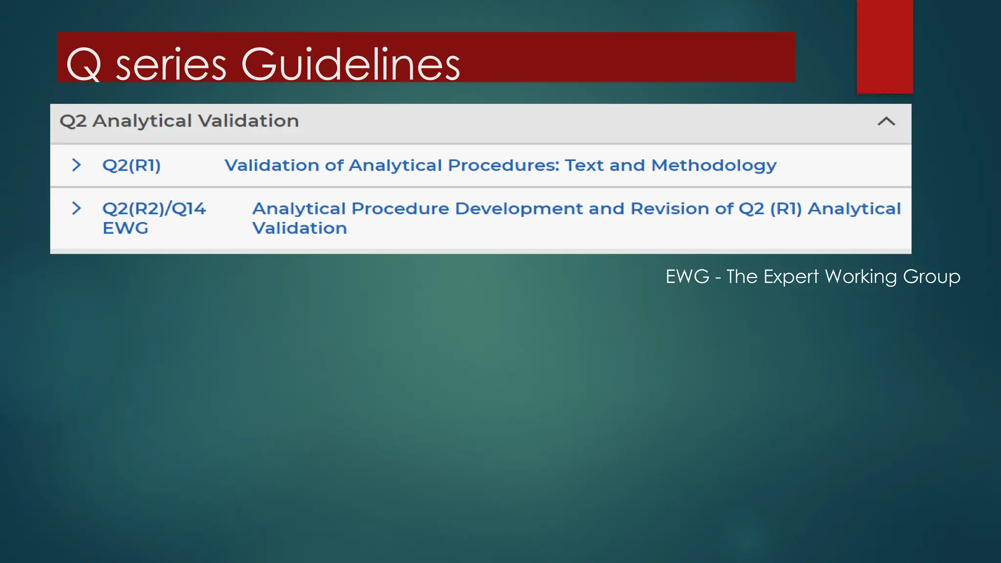 Q series Guidelines
EWG - The Expert Working Group
 