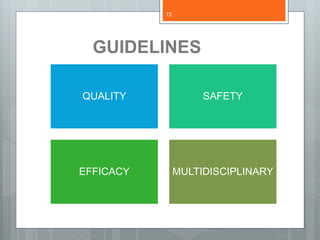 GUIDELINES
QUALITY SAFETY
EFFICACY MULTIDISCIPLINARY
12
 