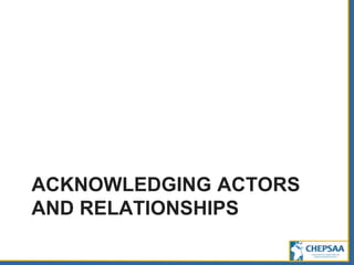 ACKNOWLEDGING ACTORS
AND RELATIONSHIPS
 
