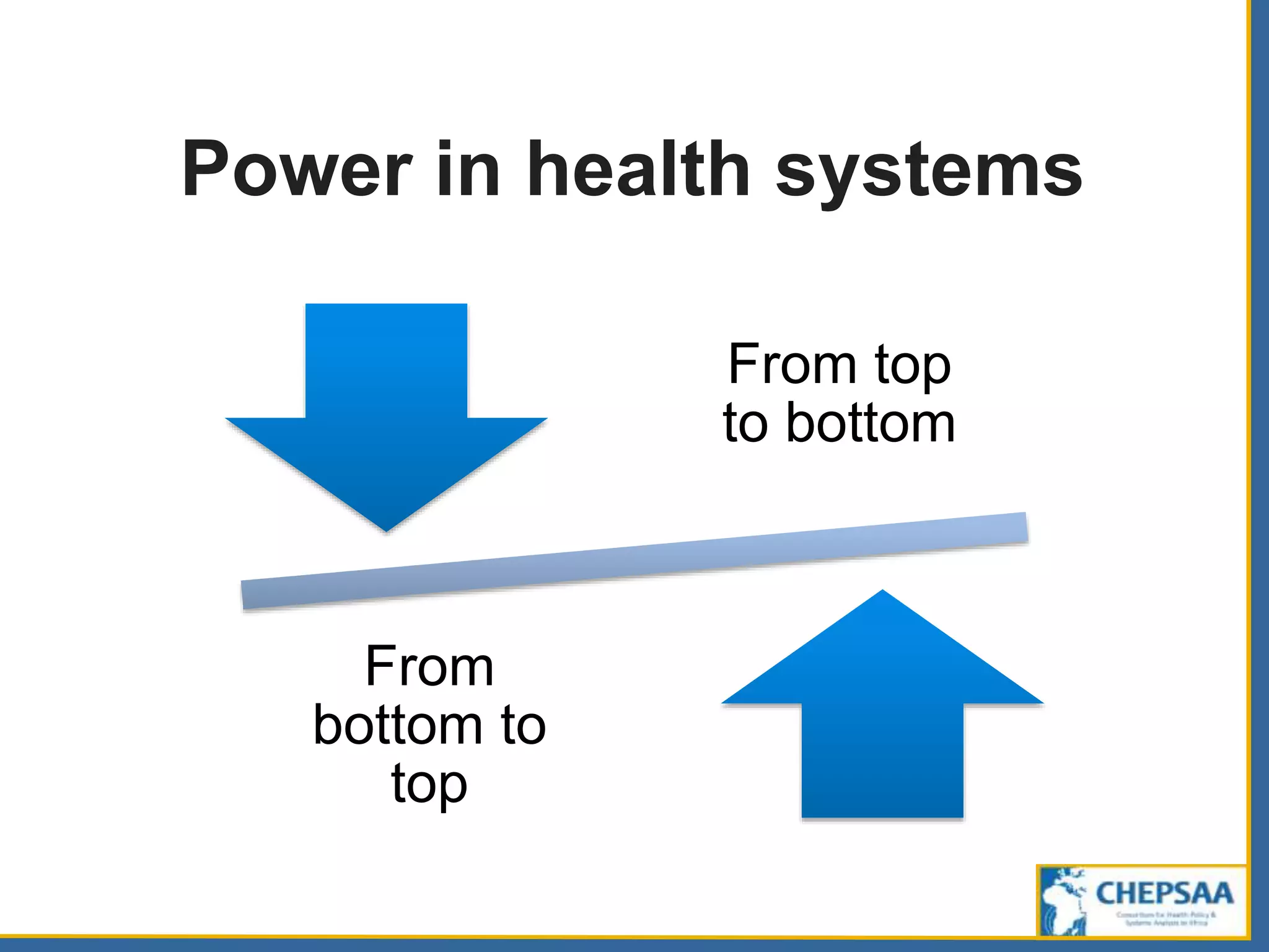 Power in health systems
From top
to bottom
From
bottom to
top
 