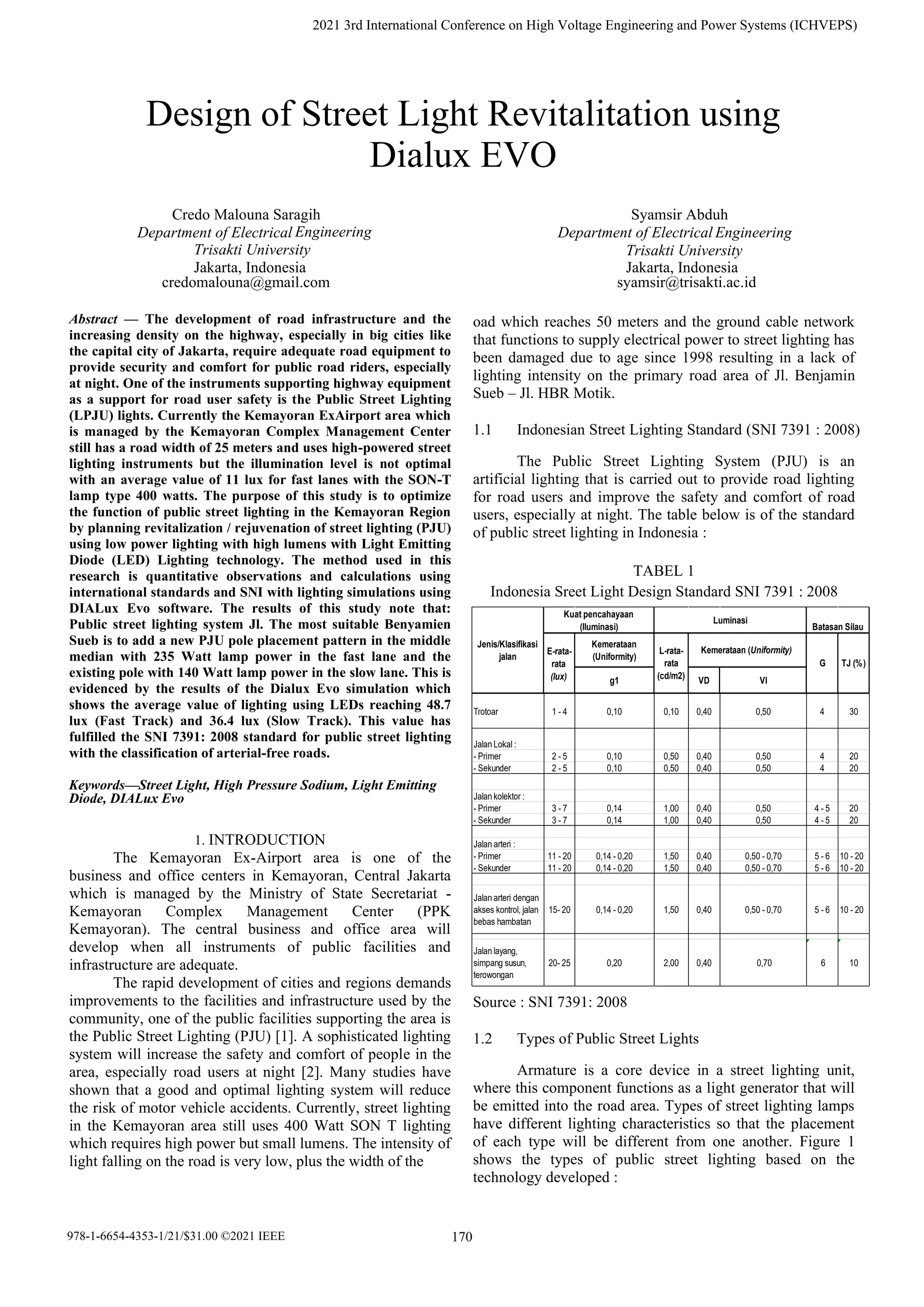 Design of Street Light Revitalitation using Dialux EVO PDF