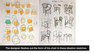 The designer fleshes out the form of his chair in these ideation sketches 
 