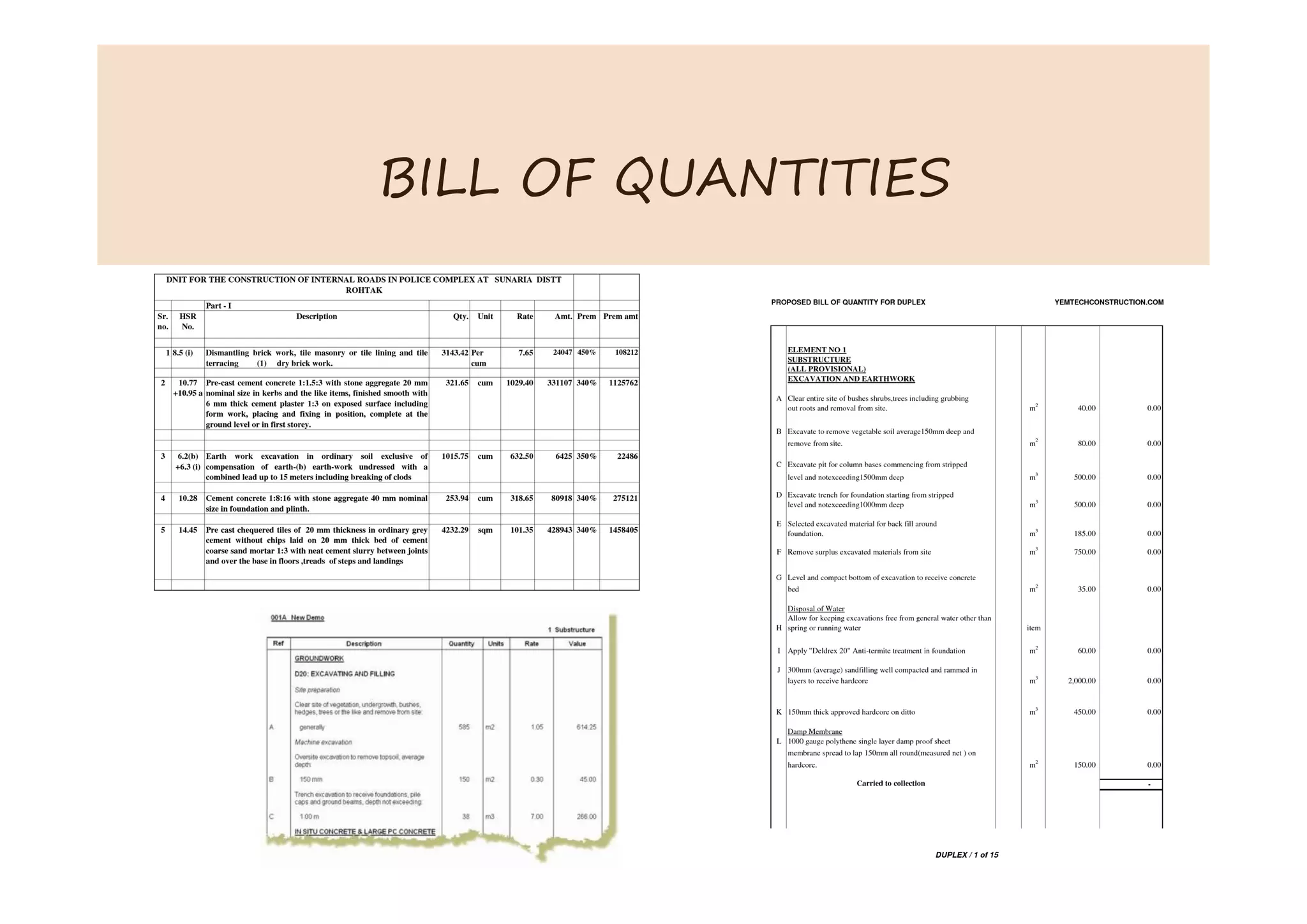 BILL OF QUANTITIES
