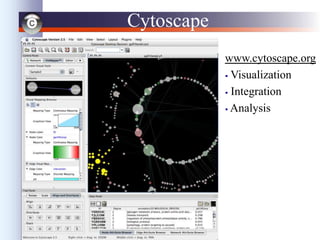 23
WHAT IS CYTOSCAPE?
www.cytoscape.org
 Visualization
 Integration
 Analysis
Cytoscape
 