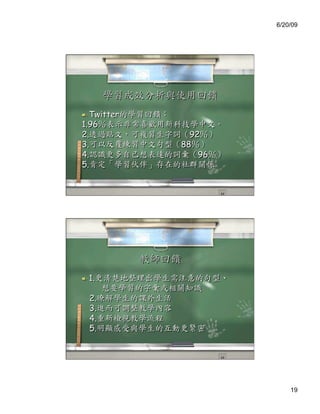 6/20/09




  Twitter
1.96
2.             92
3.           88
4.               96
5.




  1.


  2.
  3.
  4.
  5.




                          19
 