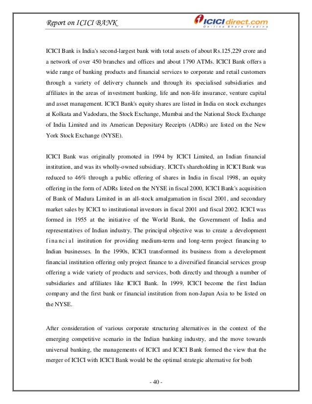 merger of icici and icici bank Of pre and post merger performance in icici bank ltd and also to study the asset quality, earning quality, liquidity ratios and management efficiency ratios of pre and post merger. merger of icici and icici bank Of pre and post merger performance in icici bank ltd and also to study the asset quality, earning quality, liquidity ratios and management efficiency ratios of pre and post merger.