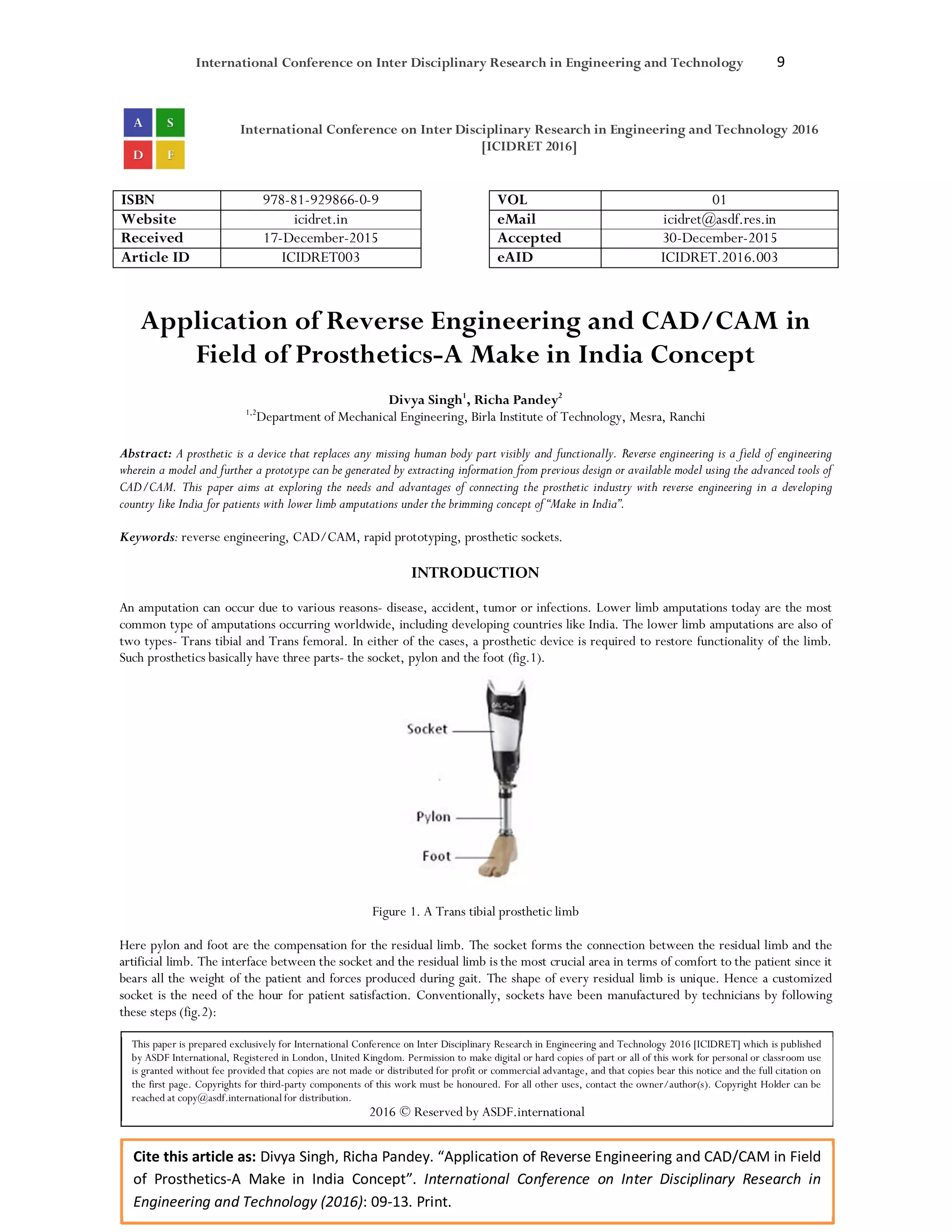 Application of Reverse Engineering and CAD/CAM in Field of Prosthetics ...