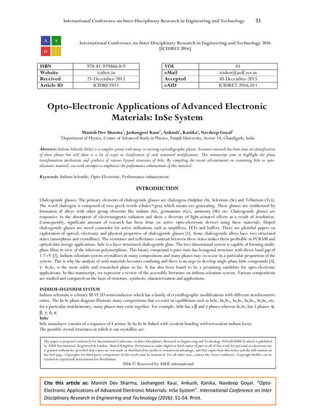 OptoElectronic Applications of Advanced Electronic Materials InSe System