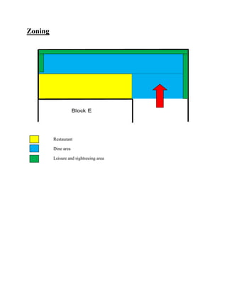 Zoning
Restaurant
Dine area
Leisure and sightseeing area
 