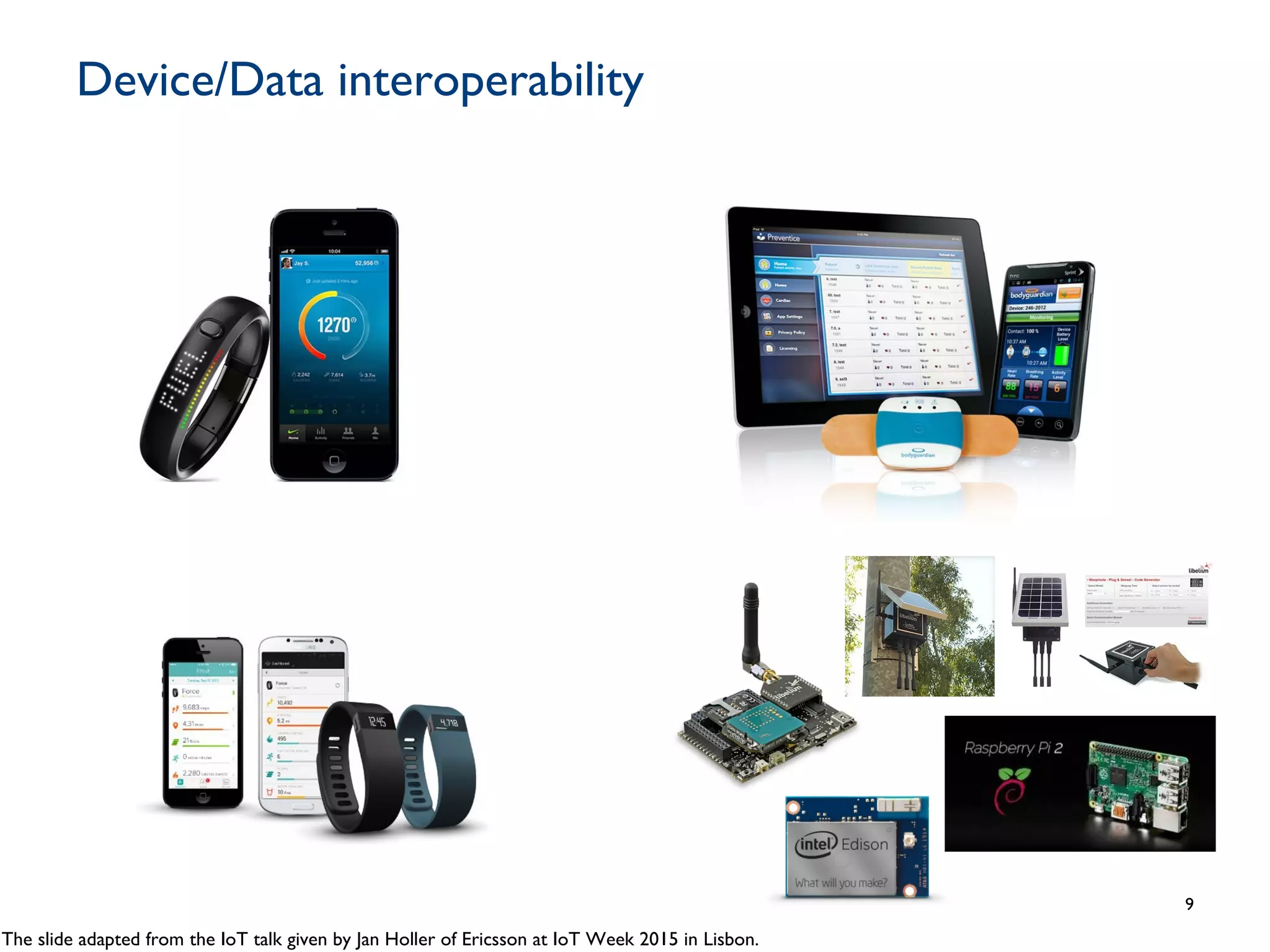Device/Data interoperability
9
The slide adapted from the IoT talk given by Jan Holler of Ericsson at IoT Week 2015 in Lisbon.
 