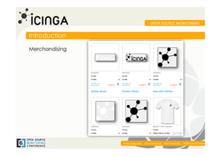 OPEN	
  SOURCE	
  MONITORING	
  


Introduction

Merchandising




                                                                                     	
  
                www.icinga.org | doc.icinga.org | wiki.icinga.org | twitter.com/icinga
 