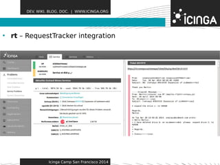 DEV. WIKI. BLOG. DOC. | WWW.ICINGA.ORG 
• rt – RequestTracker integFreaatitounres 
Icinga Camp San Francisco 2014 
 