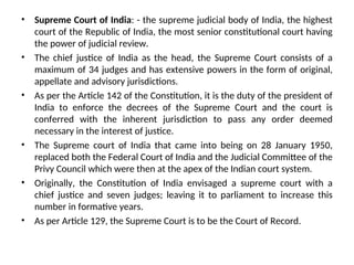 judiciary supreme court and high court of india explained | PPT
