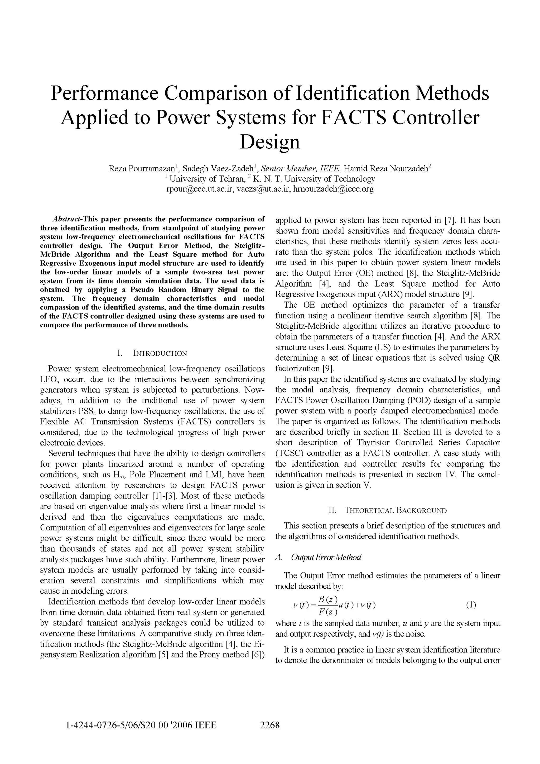 Performance Comparison of Identification Methods Applied to Power ...