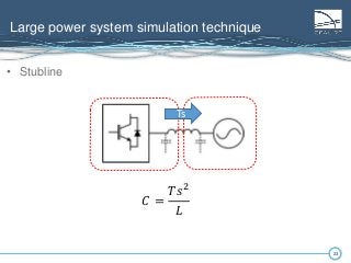 23
Large power system simulation technique
23
• Stubline
𝐶 =
𝑇𝑠2
𝐿
Ts
 