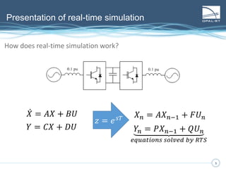 5
Presentation of real-time simulation
How many type of real-time simulation exist?
Rapid Controller
Prototyping
(RCP)
IOs
Controller
Plant
IOs
Controller Plant
IOs
Real-time simulation
 