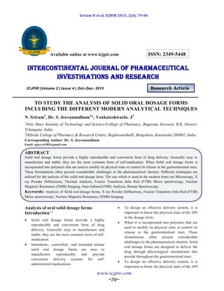 TO STUDY THE ANALYSIS OF SOLID ORAL DOSAGE FORMS INCLUDING THE ...
