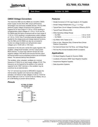 ICL7660 Monolithic CMOS Voltage Converters | PDF