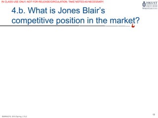 13
MARK4210, 2014 Spring, L1/L2
4.b. What is Jones Blair’s
competitive position in the market?
IN CLASS USE ONLY, NOT FOR RELEASE/CIRCULATION. TAKE NOTES AS NECESSARY.
 