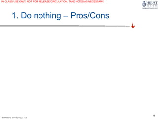 16
MARK4210, 2014 Spring, L1/L2
1. Do nothing – Pros/Cons
IN CLASS USE ONLY, NOT FOR RELEASE/CIRCULATION. TAKE NOTES AS NECESSARY.
 