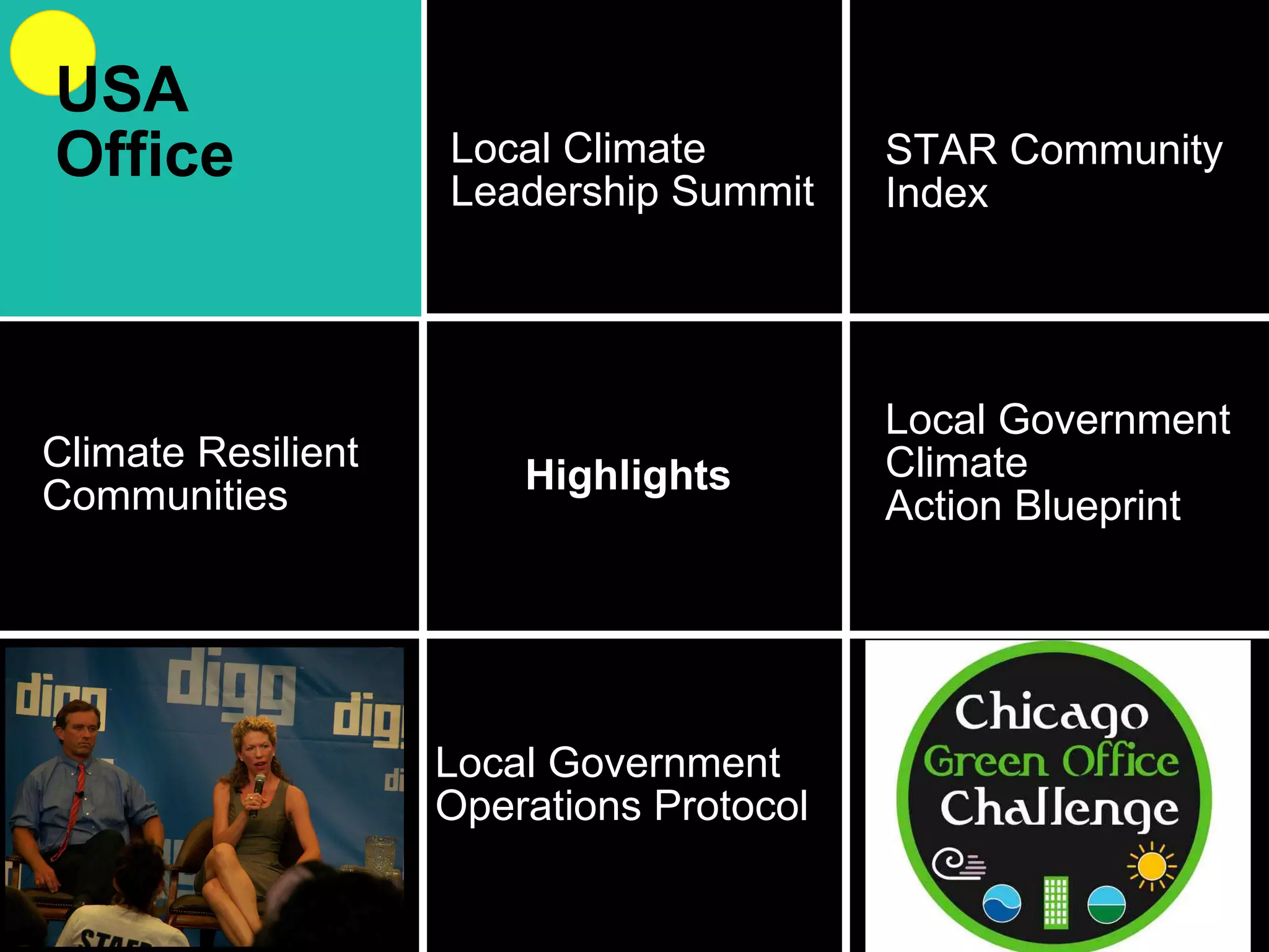 Highlights Climate Resilient Communities Local Government  Operations Protocol Local Government Climate Action Blueprint Local Climate  Leadership Summit STAR Community  Index USA Office 