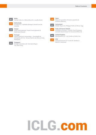 247
262
207
220
234
Spain
Cases & Lacambra: Ernesto Lacambra &
Cristina Villanova
Switzerland
Walder Wyss Ltd: Philippe Pulfer & Olivier Sigg
United Kingdom
Macfarlanes LLP: Jon Conder & Robin Vos
Malta
Corrieri Cilia: Dr. Silvio Cilia & Dr. Louella Grech
Poland
Ozog Tomczykowski: Paweł Tomczykowski &
Katarzyna Karpiuk
Singapore
WongPartnership LLP: Sim Bock Eng &
Tan Shao Tong
257
240
279
214
226
Turks and Caicos Islands
Griffiths & Partners / Coriats Trust Company
Limited: David Stewart & Conrad Griffiths QC
USA
Seward & Kissel LLP: Scott M. Sambur &
David E. Stutzman
Netherlands
Arcagna B.V.: Nathalie Idsinga & Arnold van der
Smeede
Portugal
Teresa Patrício & Associados – Sociedade de
Advogados SP, RL: Teresa Patrício da Silva & Vicky
Rodrigues
Table of Contents
 