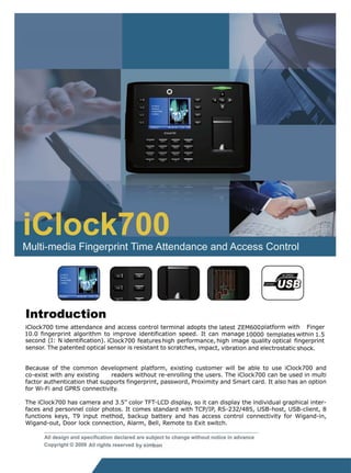 Iclock700 Iclock700 fingerprint time attendance | PDF