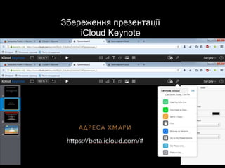 Збереження презентації
iCloud Keynote
 