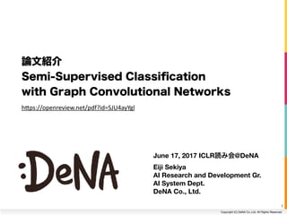 Copyright (C) DeNA Co.,Ltd. All Rights Reserved.
June 17, 2017 ICLR @DeNA
Eiji Sekiya
AI Research and Development Gr.
AI System Dept.  
DeNA Co., Ltd.
1
h"ps://openreview.net/pdf?id=SJU4ayYgl
 