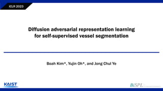 Diffusion adversarial representation learning
for self-supervised vessel segmentation
ICLR 2023
Boah Kim*, Yujin Oh*, and Jong Chul Ye
 